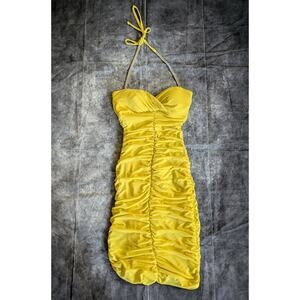 Cache Womens's 4 Yellow Ruched Sexy Mini Party Dress With Rhinestones Sleeveless